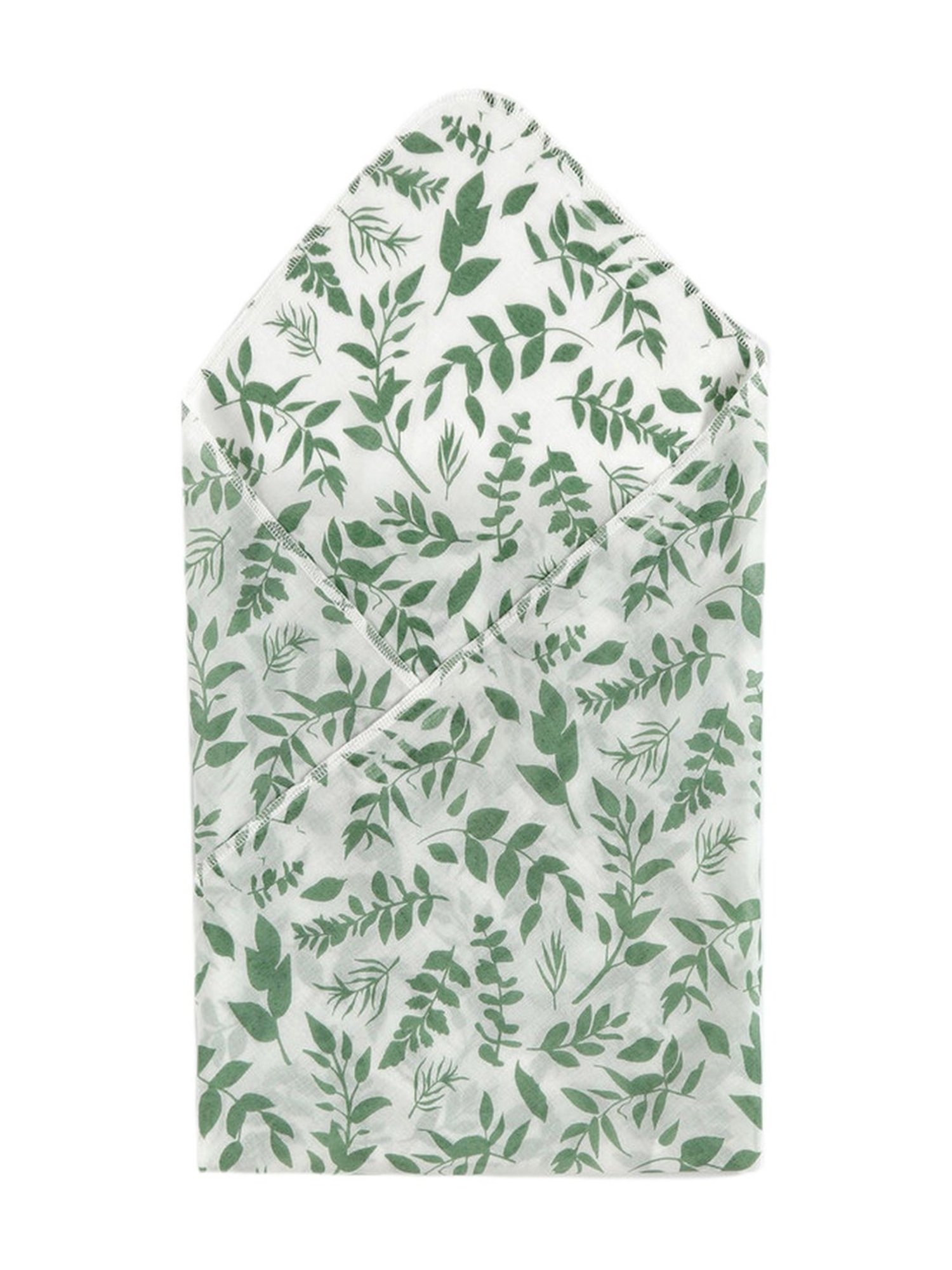 Pranava Kids White & Green Cotton Printed Bath Towel