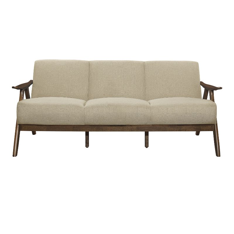 Lexicon 1138BR-3 Damala Collection Retro Inspired 3 Seat Living Room Sofa Couch, Polyester Fabric, Walnut Frame, Brown