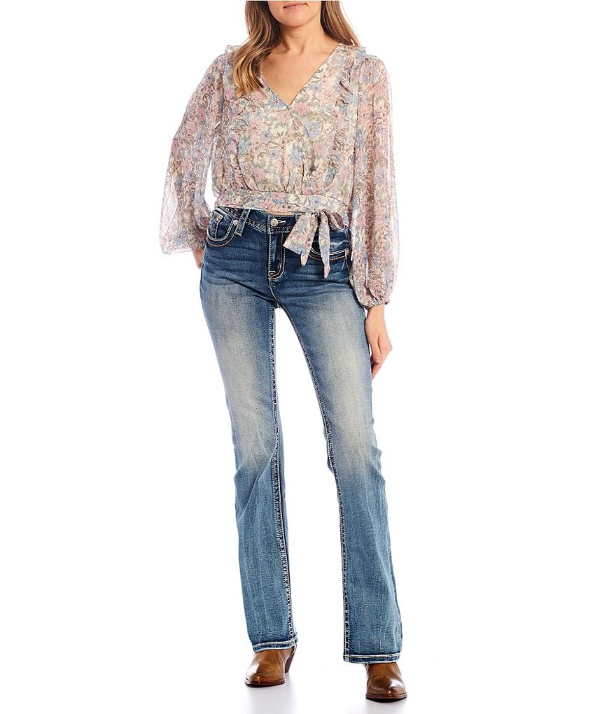 Miss Me Chloe Abstract Embellished Flap Pocket Bootcut Jeans