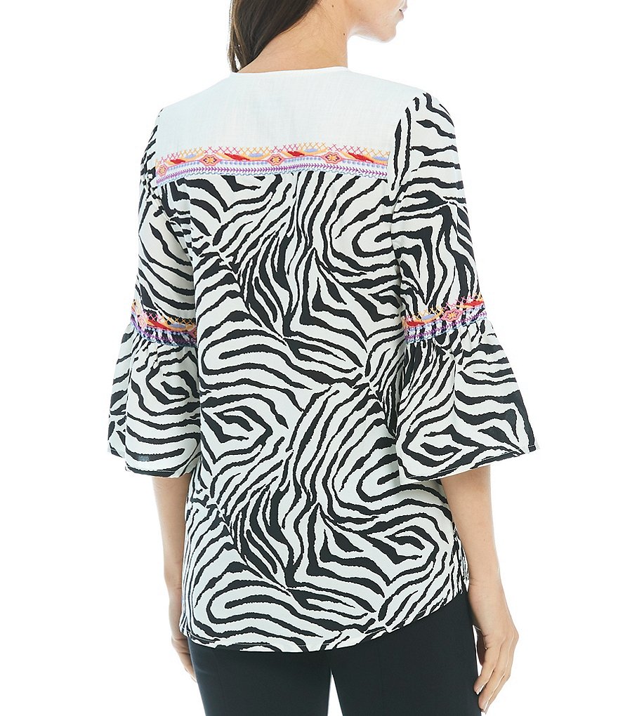 Calessa Embroidered Split Round Neck Zebra Print Tunic