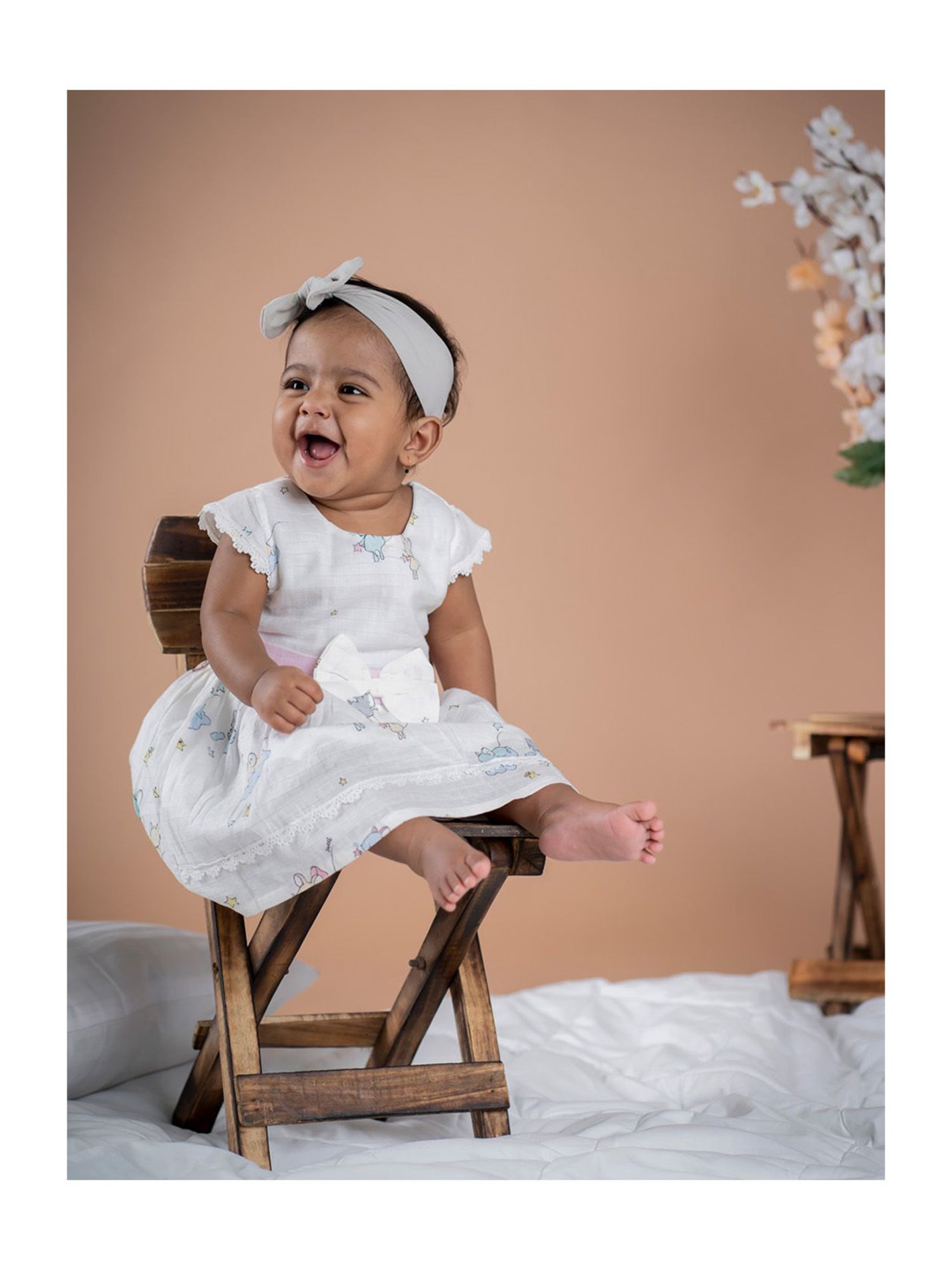 Baby Moo Kids Off-White Printed Dress