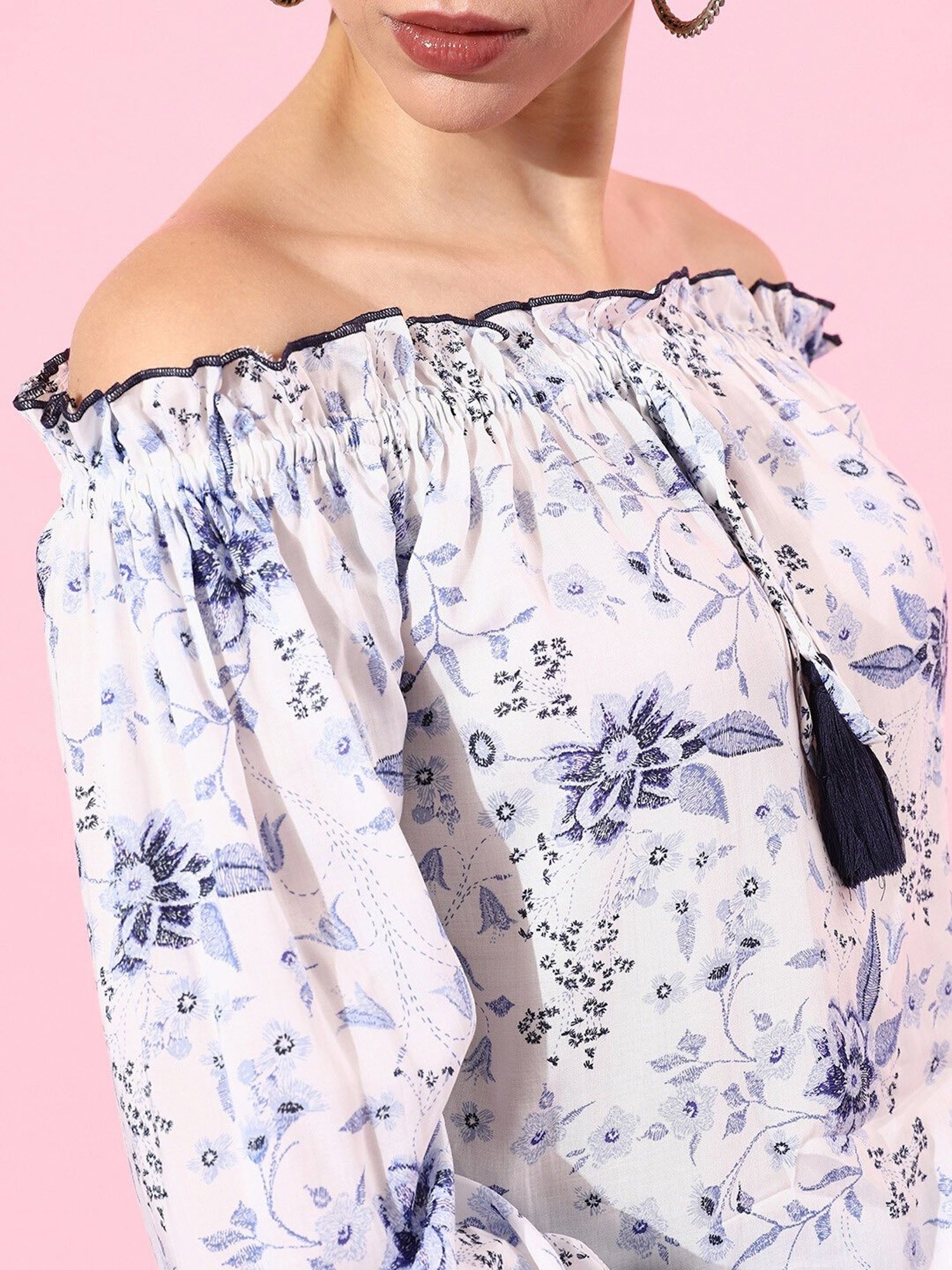 Style Quotient White & Blue Floral Print Top