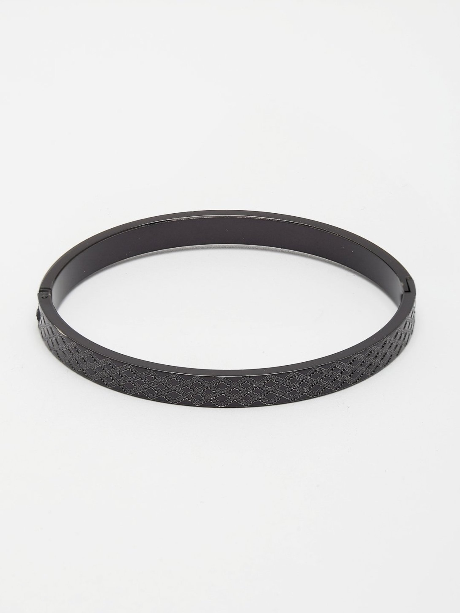 NVR Men Black Rhodium-Plated Stainless Steel Kada Bracelet