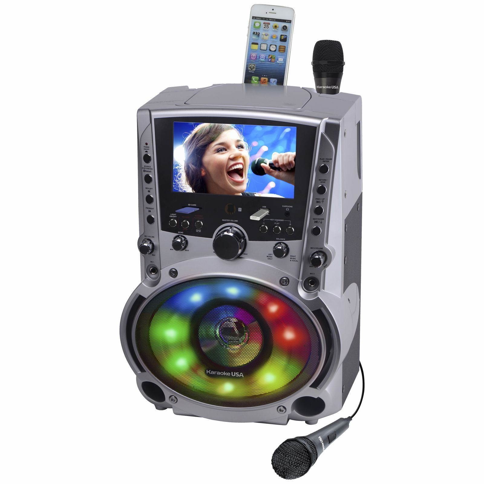 Karaoke USA - GF758 - KARAOKE USA GF758 DVD/CD+G/MP3+G Bluetooth(R) Karaoke System with 7 TFT Color Screen & LED Sync