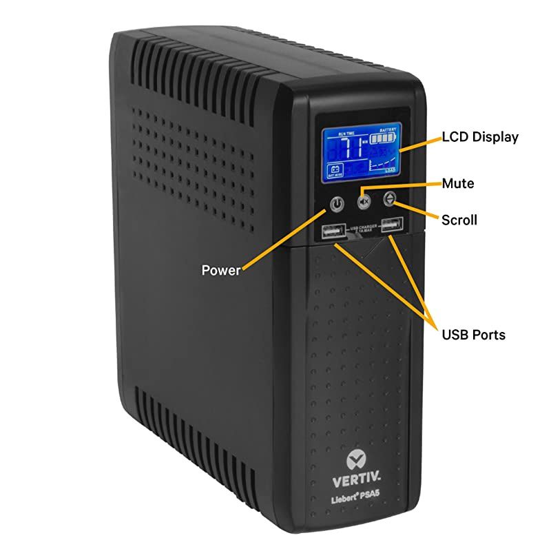 Vertiv  PSA5 1000VA 600W lineInteractive UPS with AVR Technology and Battery Backup 10 outlets and ThreeYear Full Unit Replacement Warranty PSA51000MT120 1000VA600W