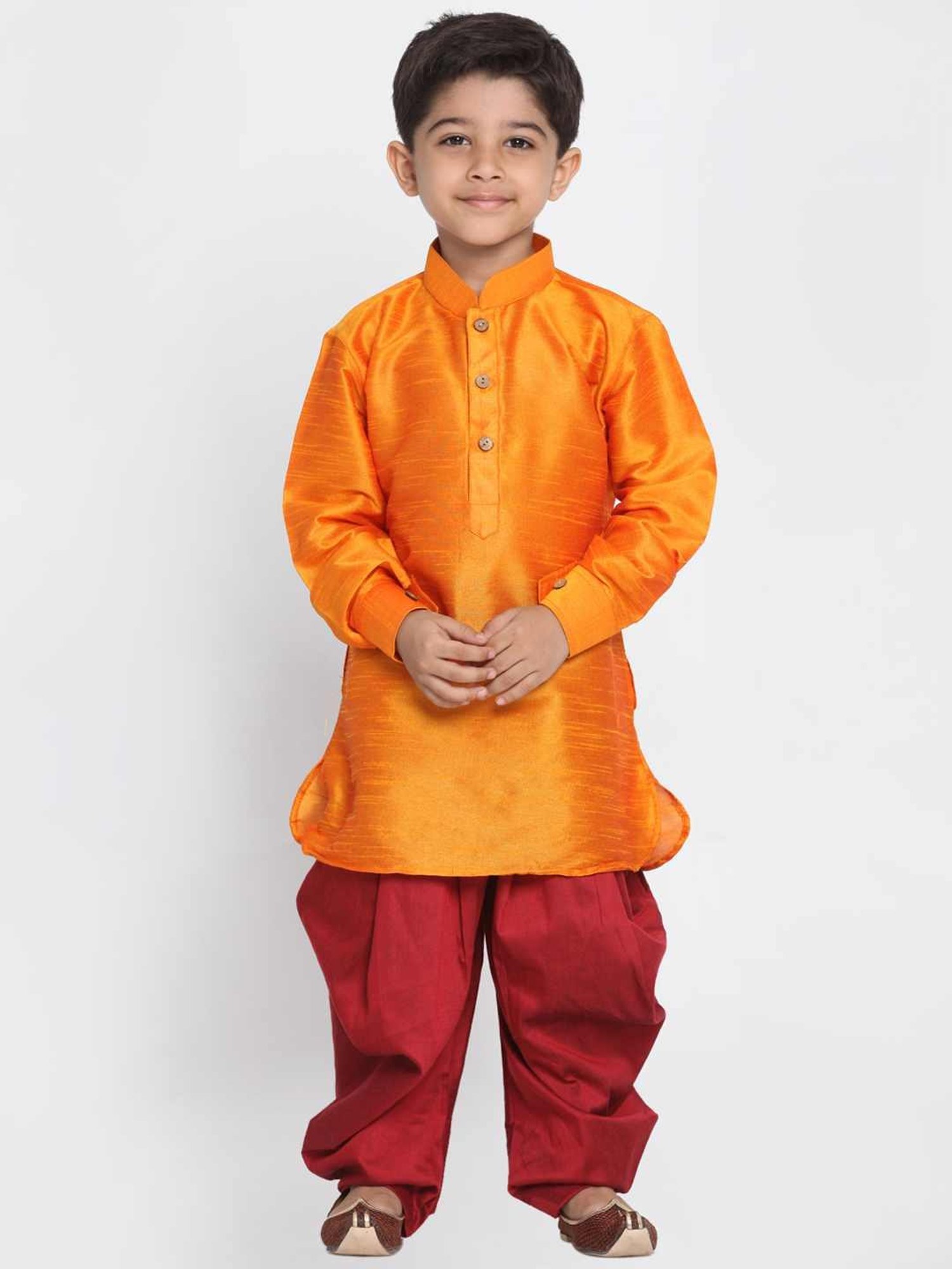 VASTRAMAY Kids Orange Comfort Fit Kurta Set