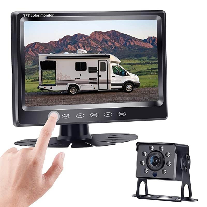 G2 AHD Backup Camera Kit with 7 Inch Touch Key Screen for Trucks,Trailers,Tractors,Vans,Campers,Motorhomes Single Power Rear View System,IP69K Waterproof Camera Guide Lines ON/Off