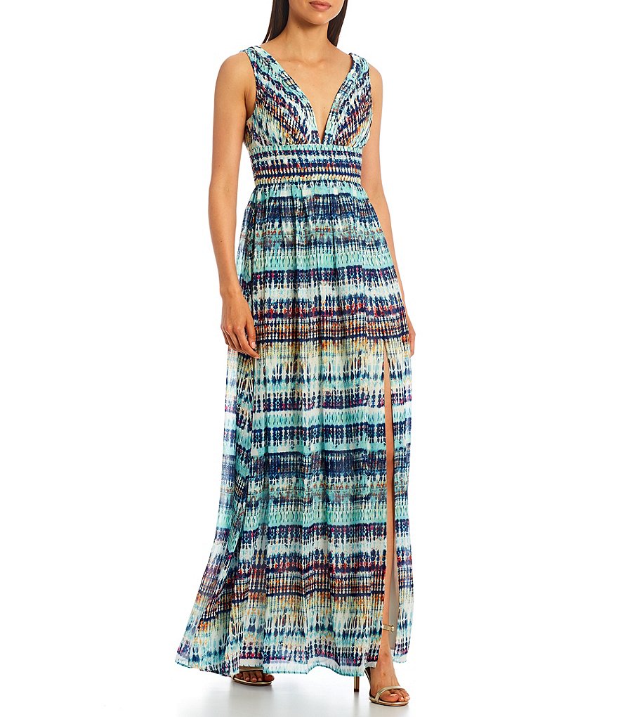 Aidan Aidan Mattox Printed V-Neck Sleeveless Maxi Dress