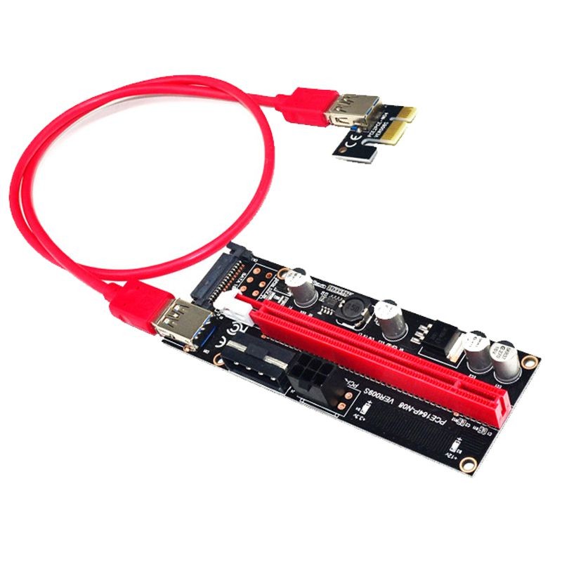 PCIe Riser Cable 1X to 16X Graphics Extension for GPU Mining Powered Riser Adapter Card, 60cm USB 3.0 Cable,PCI Express X1 to X16 GPU Mining Card, SATA,6Pin and Molex 3 Power Options-6pcs/Lot