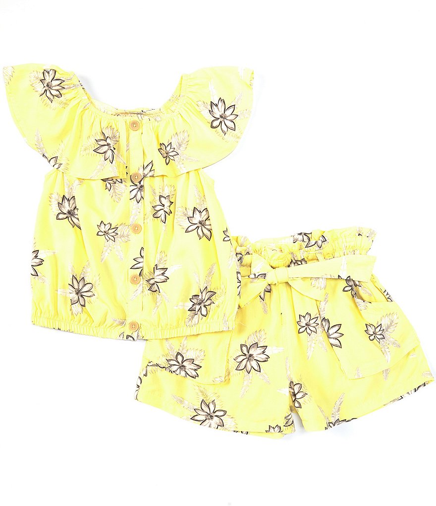 Jessica Simpson Big Girls 7-16 Ruffed-Collar Iris Floral Top & Shorts Matching Set