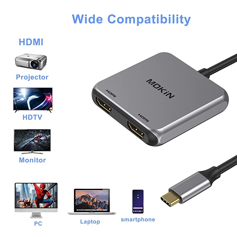 C to Dual HDMI Adapter C to HDMI Adapter Type CThunderbolt 3 to Dual HDMI Display 4K C Hub to Dual HDMI Compatible MacBookMacBook ProSurfaceLenovoYogaDell XPSSurface Book 2 etc