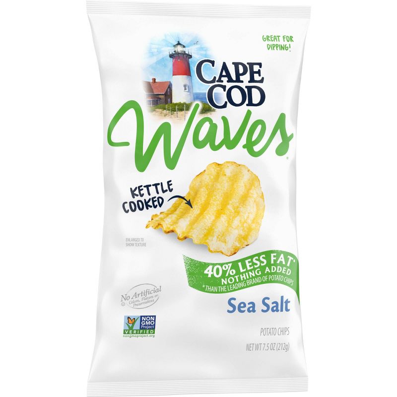Cape Cod Waves Kettle Cooked Reduced Fat Sea Salt Potato Chips - 7.5oz
