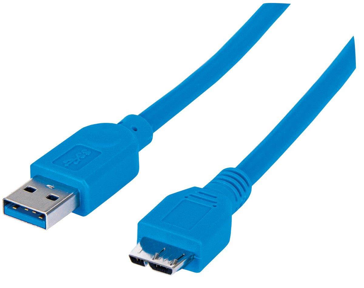MANHATTAN 3.3-Feet SuperSpeed USB Cable A Male/Micro B Male 1m, Blue (393898)
