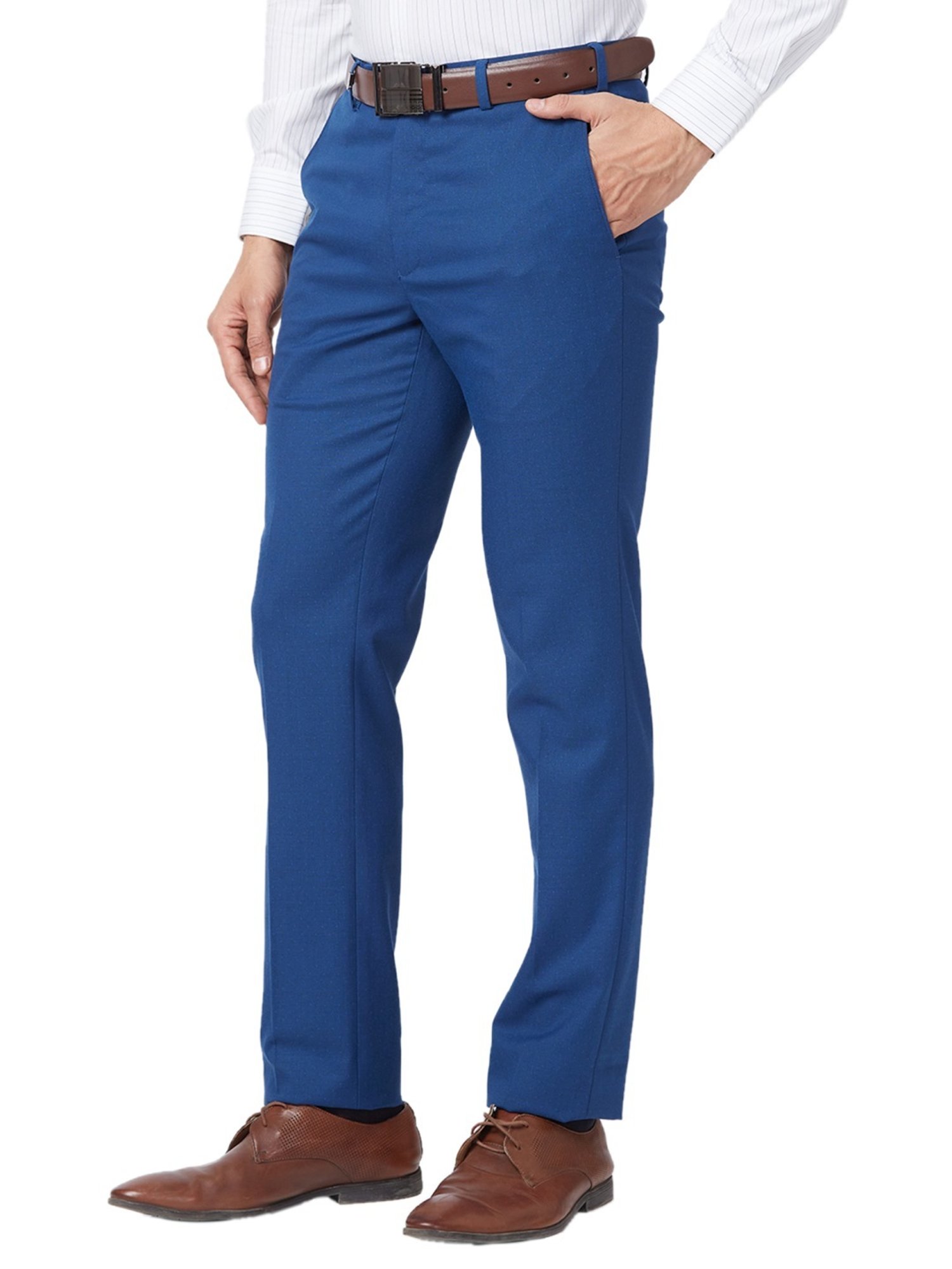 Park Avenue Blue Classic Fit Texture Trousers
