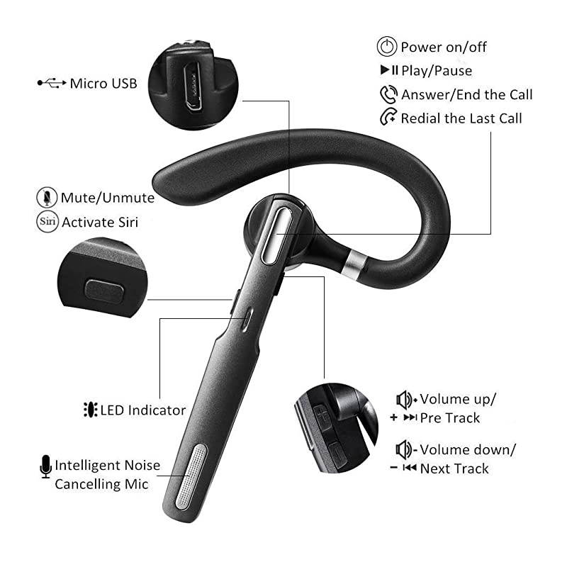 Bluetooth Headset Wireless Bluetooth Earpiece V41HandsFree Earphones with Noise Cancellation Mic for DrivingBusinessOffice Compatible with iPhone and Android Gray