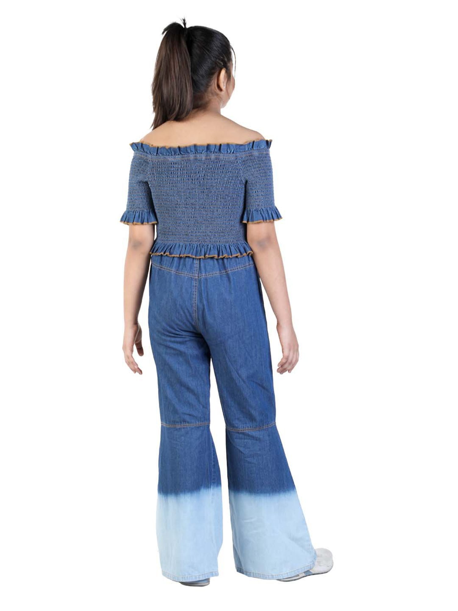 Budding Bees Kids Blue Solid Denim Top with Jeans