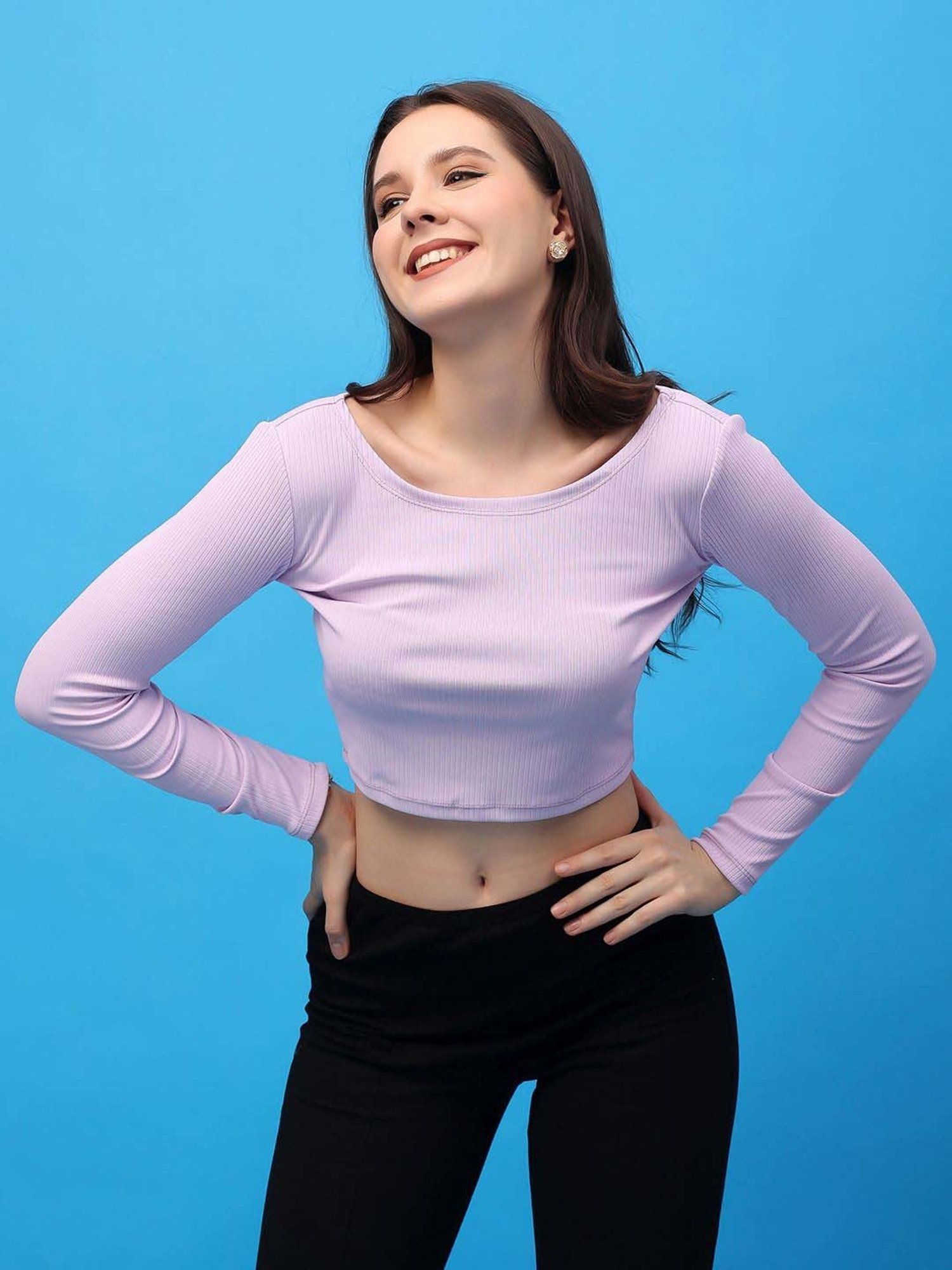 Cation Purple Plain Crop Top