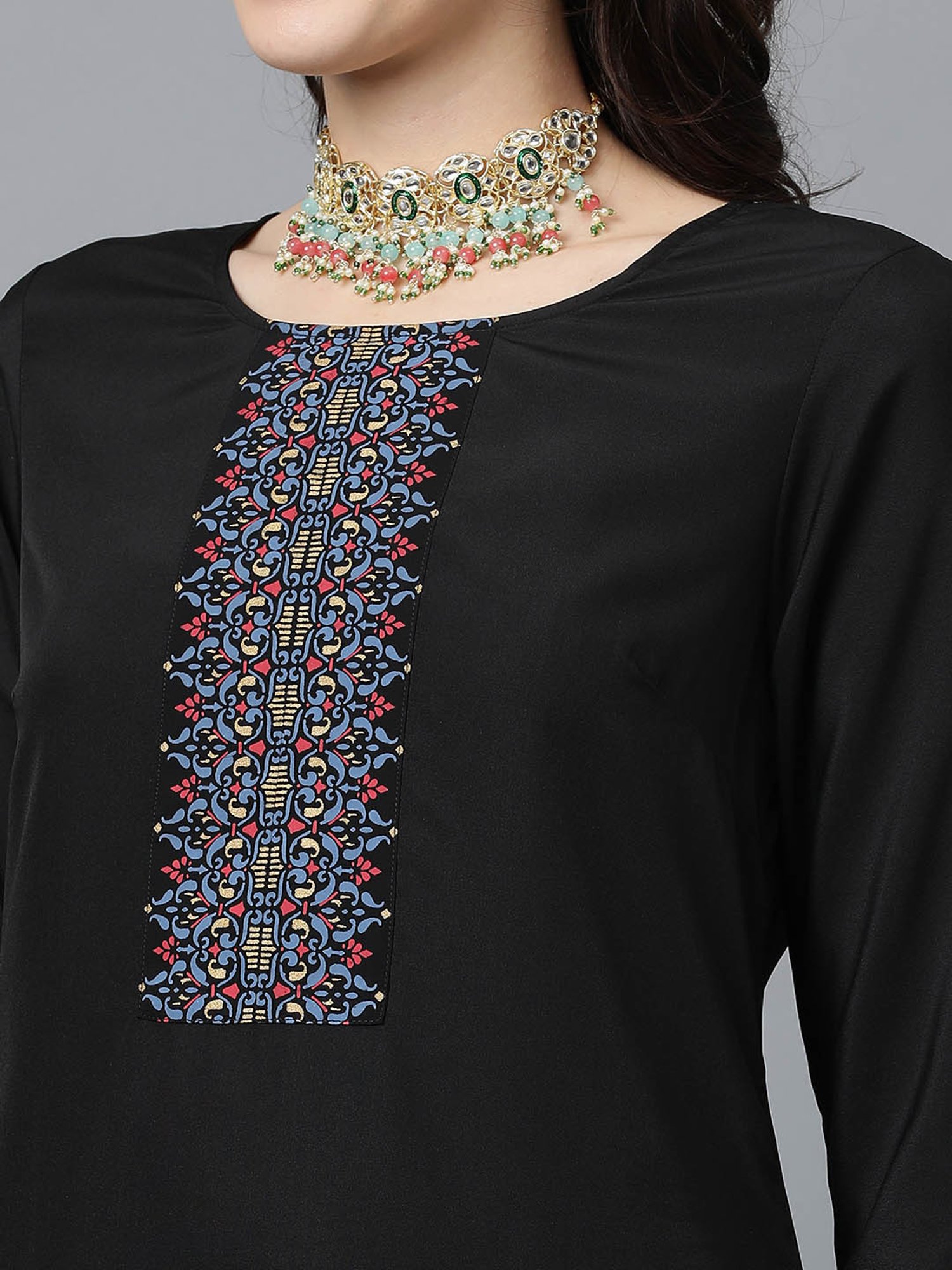 Ziyaa Black Printed Kurta With Pant & Dupatta