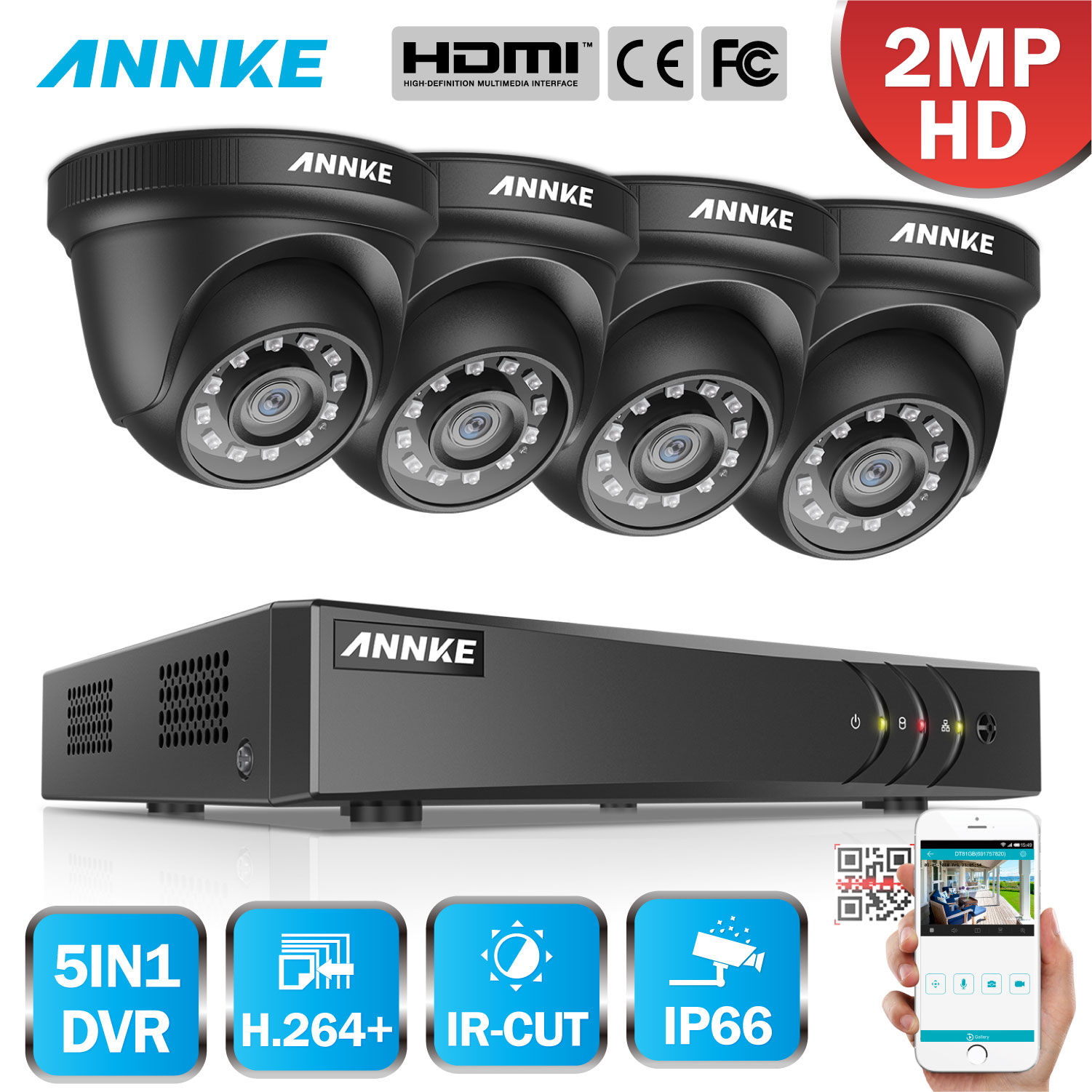 ANNKE 8CH Security Camera System HD-TVI 1080P Lite H.265+ DVR with 1080P HD Indoor/Outdoor Weatherproof CCTV Cameras, Motion Alert, Remote Access without HDD