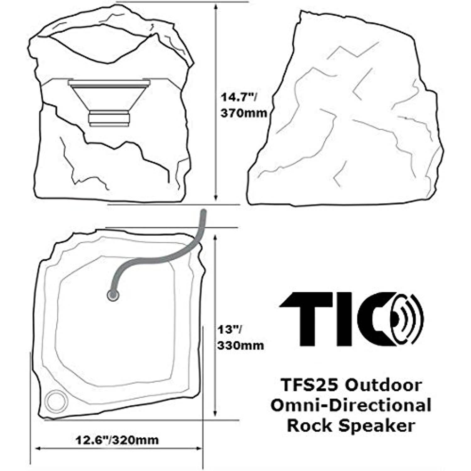 TIC TFS25-SL 8" Outdoor Weather-Resistant Omnidirectional Rock Speaker (Slate)