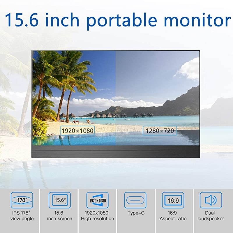 Monitor 1920x1080 Display 15.6-inch Super Thin IPS Gaming Monitor Screen USB-C for Laptop Computer Mac Phone HDMI Device,PS4 Xbox,Nintendo,Raspberry pi, Mac Mini,Mobile with Leather Case