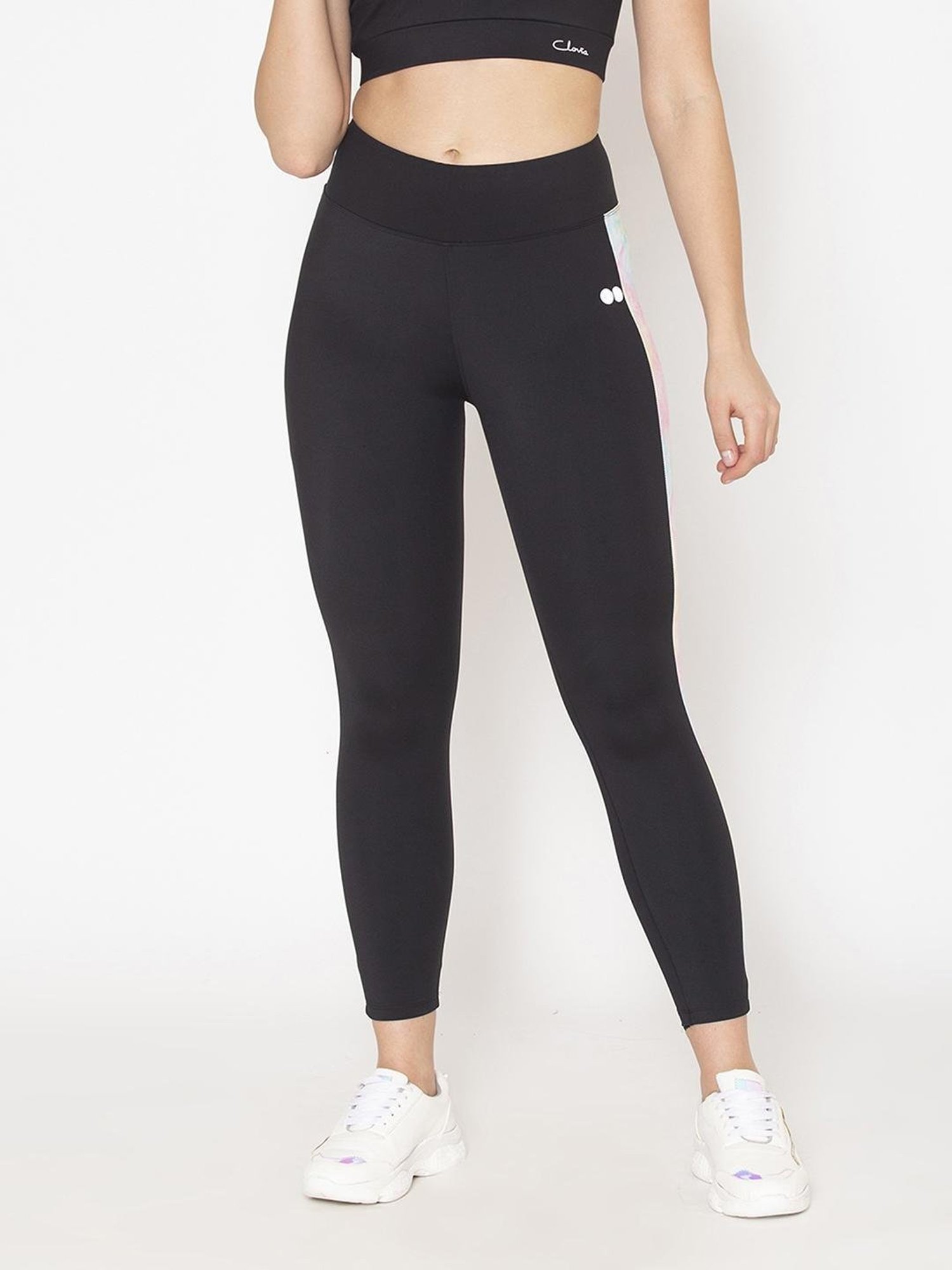 Clovia Black Color Blocked Tights