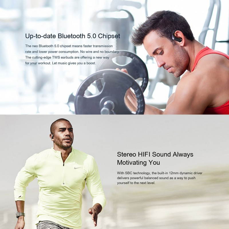 QCY T6 IPX5 Waterproof High-definition Call Wireless Bluetooth Headset Binaural Sports Headset