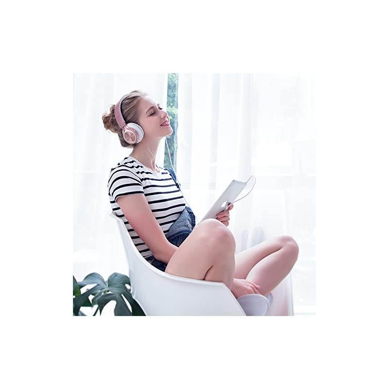 MS300 Wired Headphones Stereo Foldable Headset for iOS Android Smartphone Laptop Tablet PC Computer Rose Gold