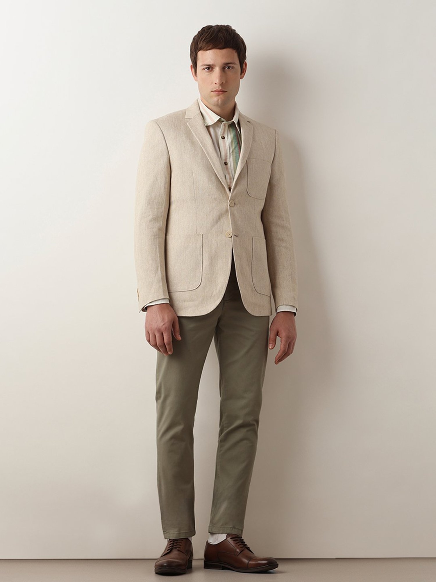 SELECTED HOMME Beige Slim Fit Notch Lapel Blazer