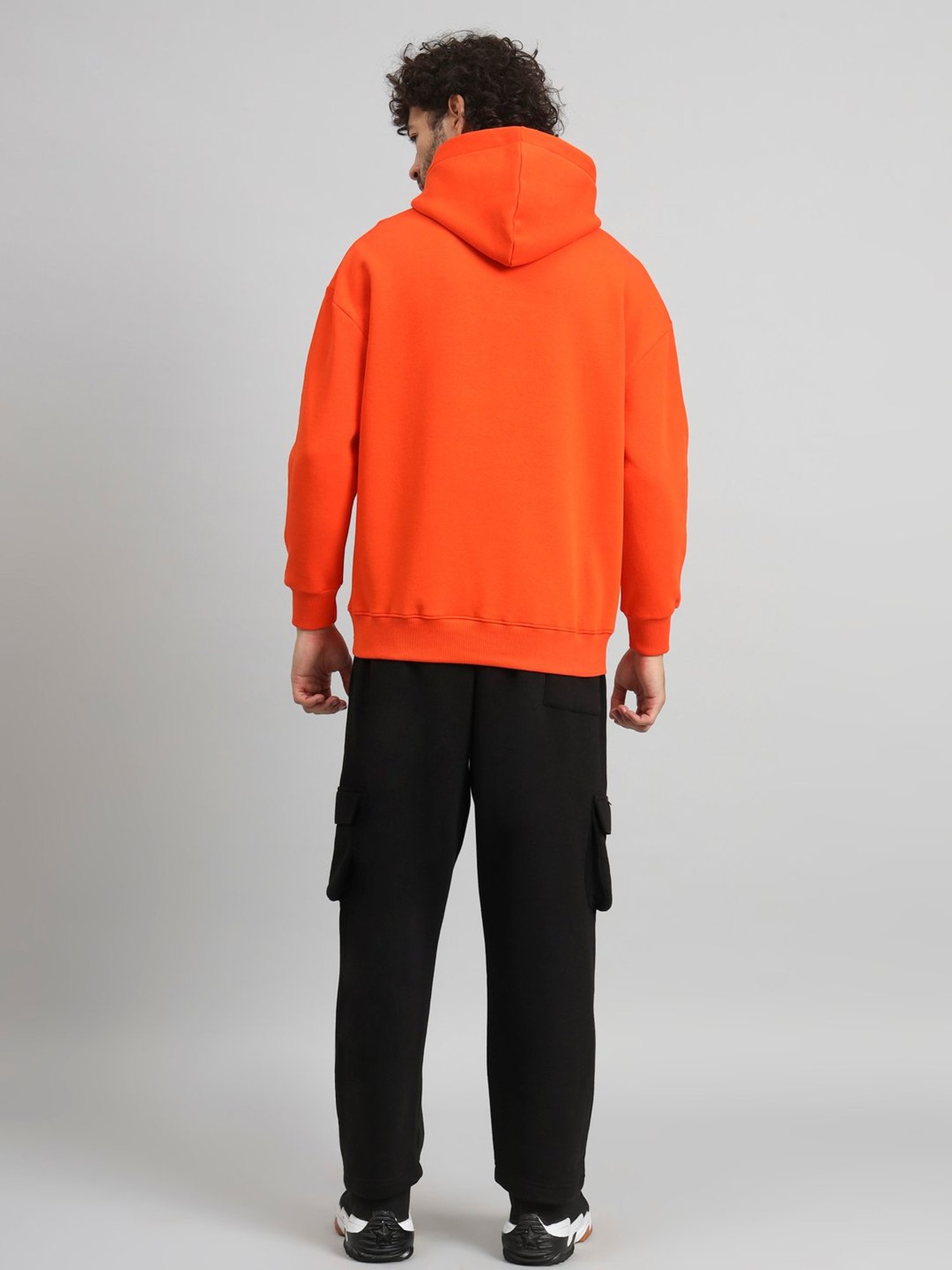 GRIFFEL Orange & Black Loose Fit Logo Print Oversized Hooded Sweatshirt & Trackpants Set