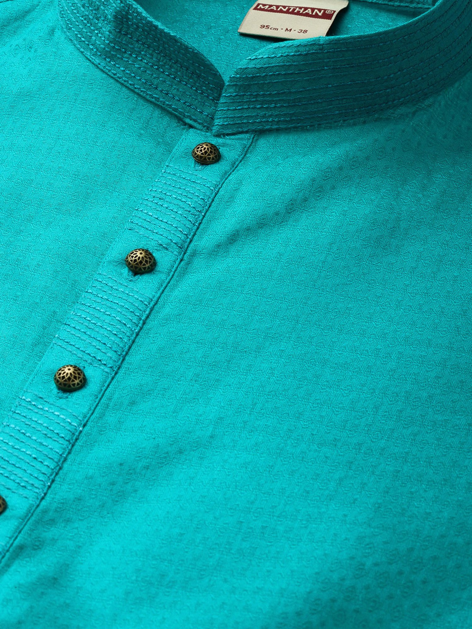 Manthan Aqua & White Regular Fit Self Design Kurta & Churidar Set