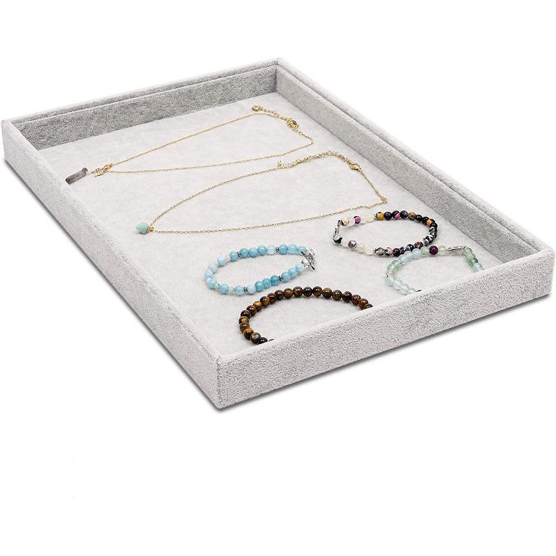 Stackable Velvet Jewelry Display Tray Drawer Organizer Showcase Storage Holder for Ring Earring Necklace Pendant Bracelet, Gray 13.5&rdquo;x9.5&rdquo;