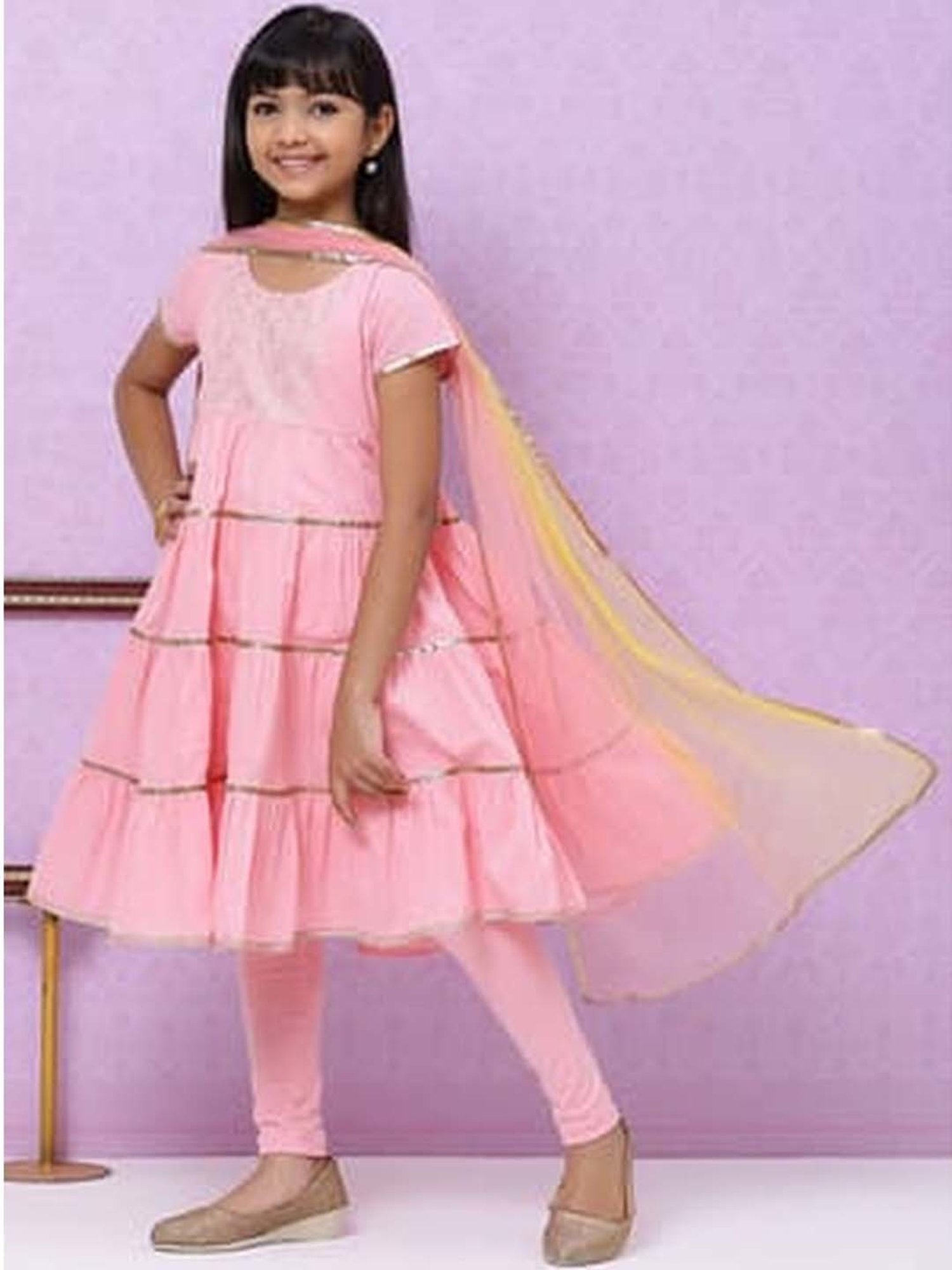 Biba Kids Onion Pink Flared Fit Kurta Set