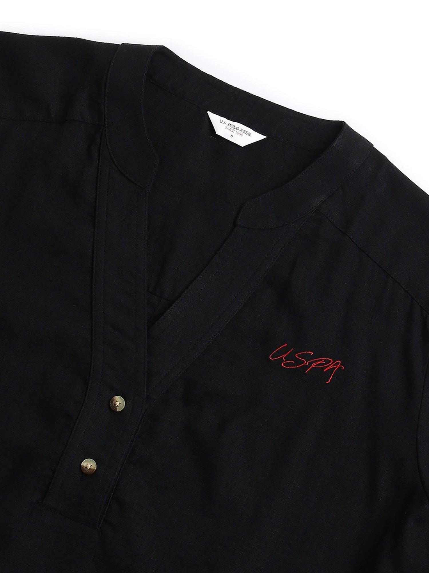 U.S. Polo Assn. Black Linen Graphic Print Top