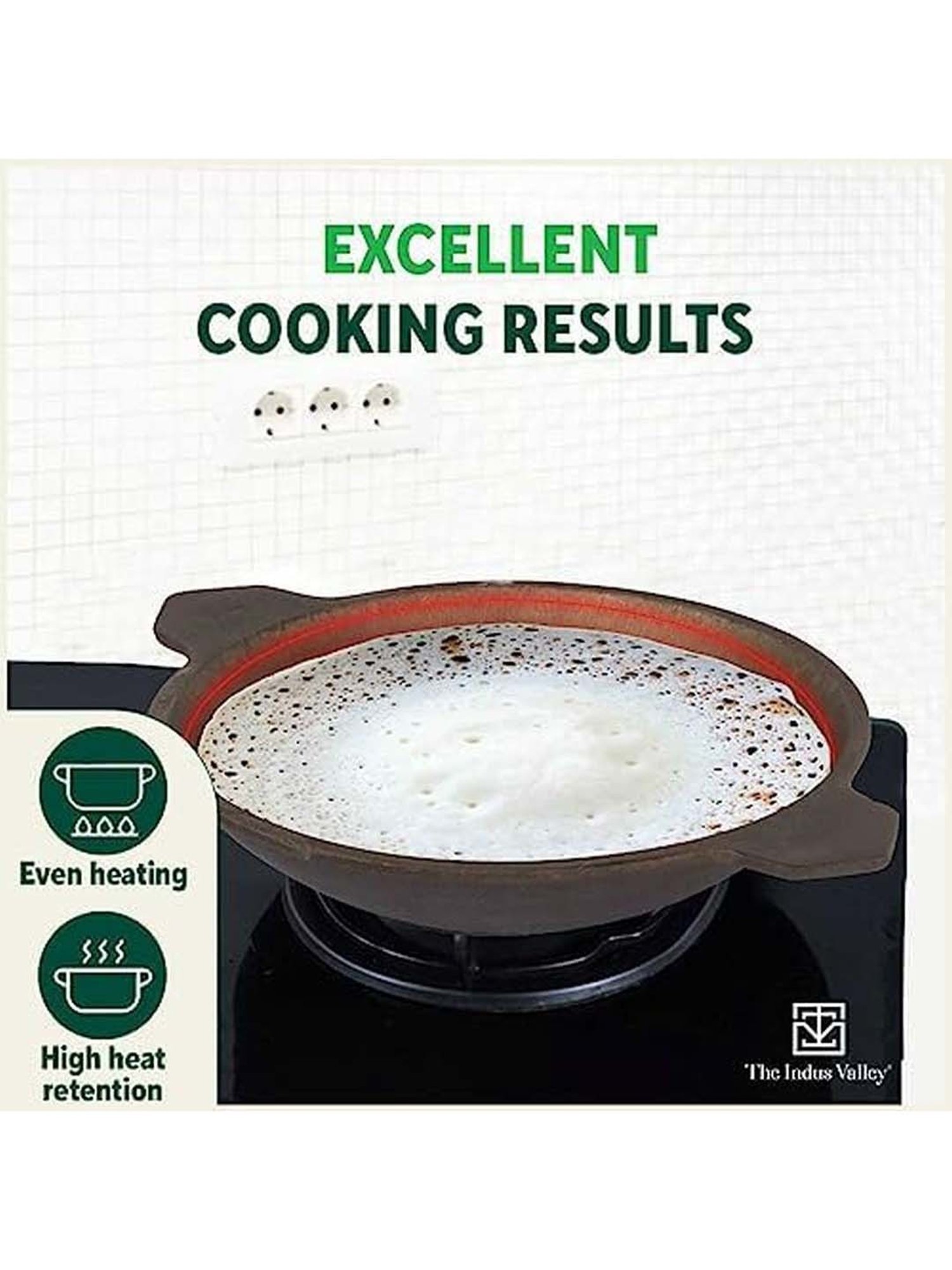 The Indus Valley Black Cast Iron 22.09 cm Vellapam Pan With Grip (0.5 L)