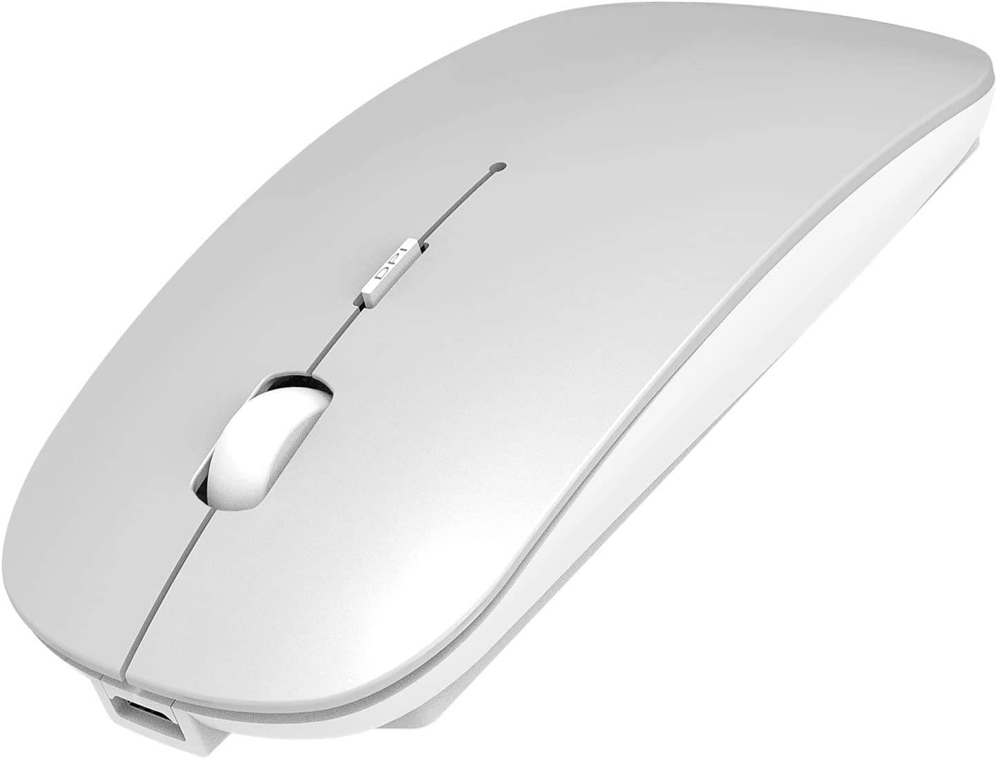2.4GHz Wireless Bluetooth Mouse, 3 Adjustable DPI, Dual Mode Slim Rechargeable Wireless Mouse Silent USB Mice,Compatible for Laptop Windows Mac Android MAC PC Computer (Silver)