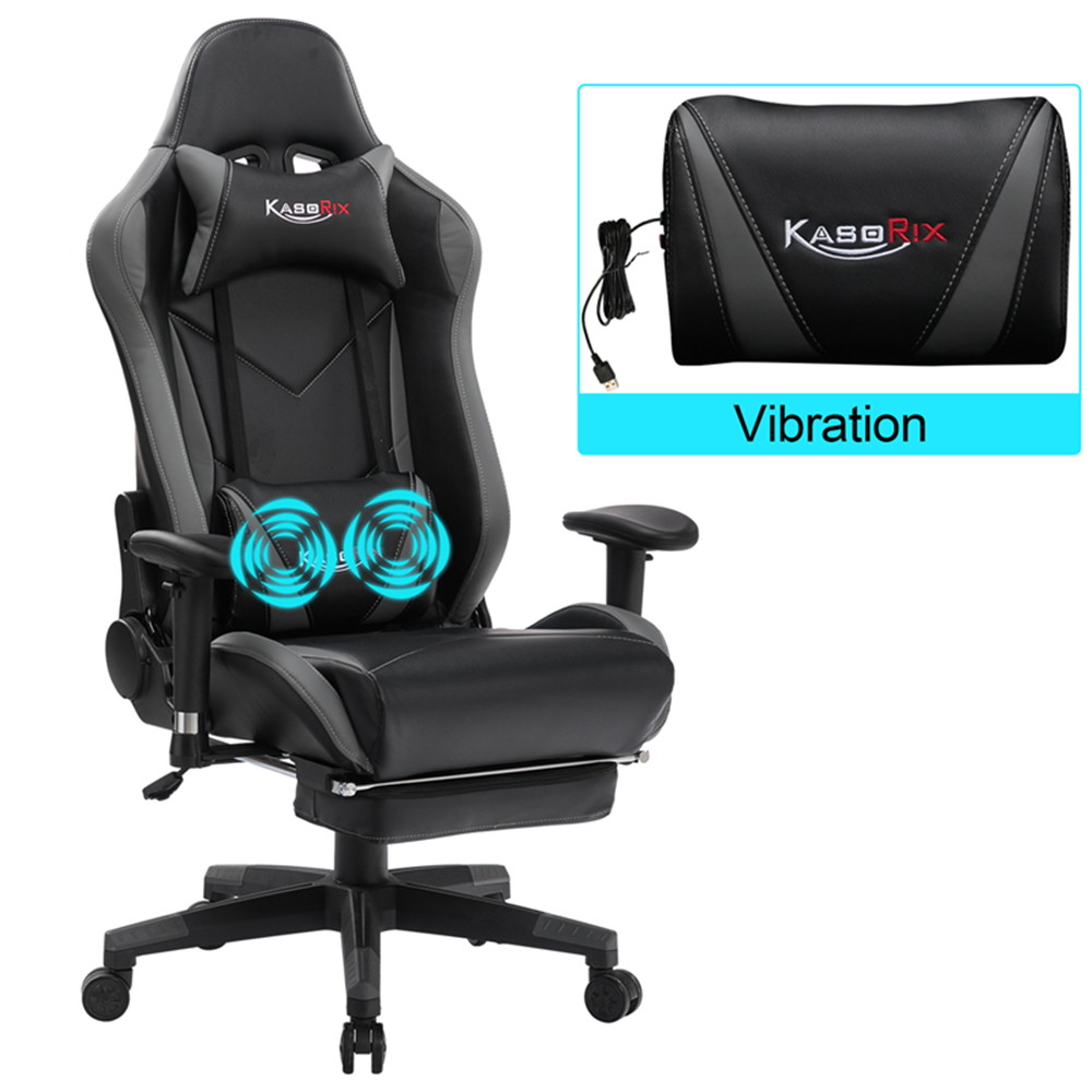 Kasorix Gaming Chair Racing Style Computer Chair with Footrest PU Leather Adjustable Gamer Chair with Headrest and Lumbar Support