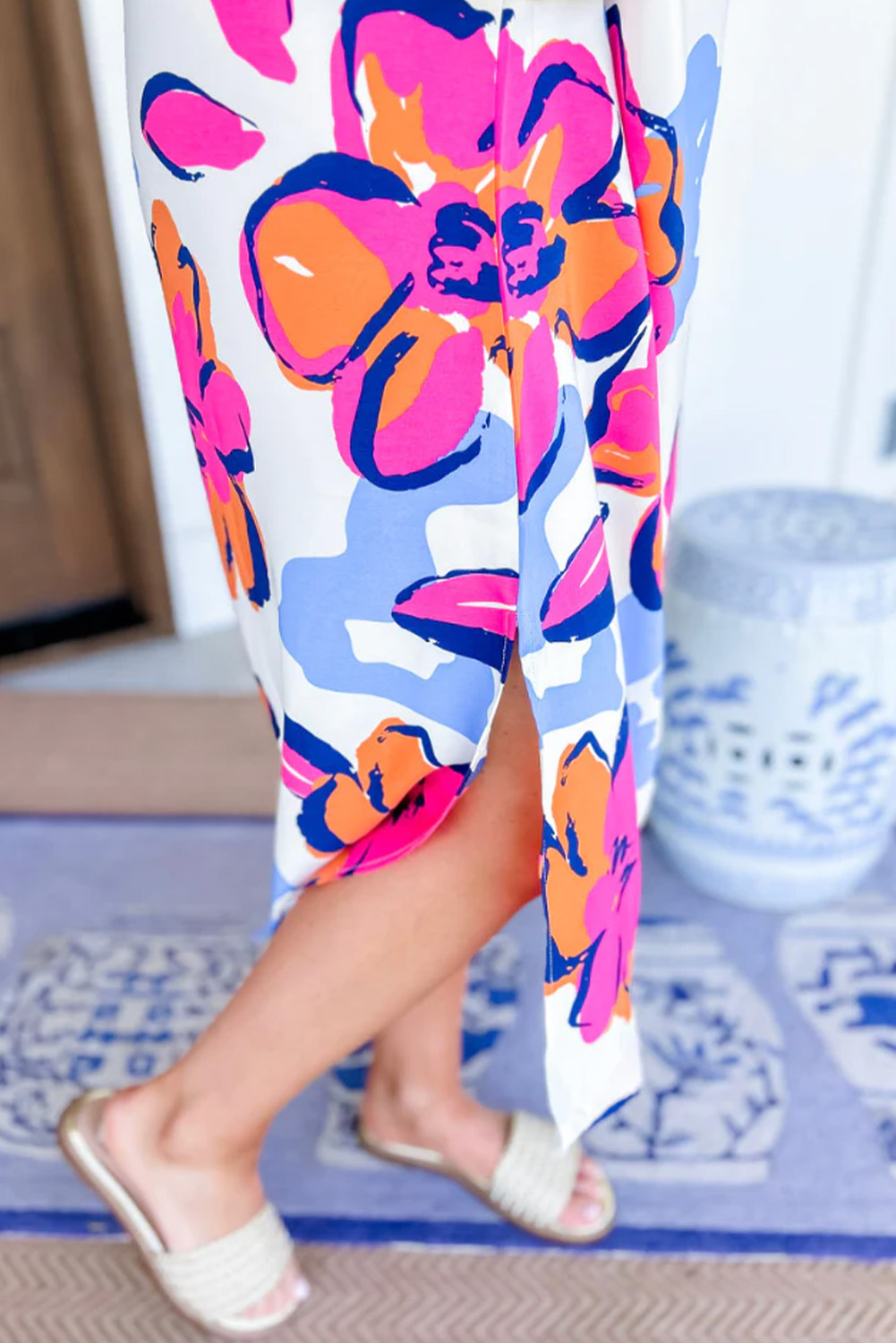 Multicolor Boho Floral Collared Long Sleeve Dress