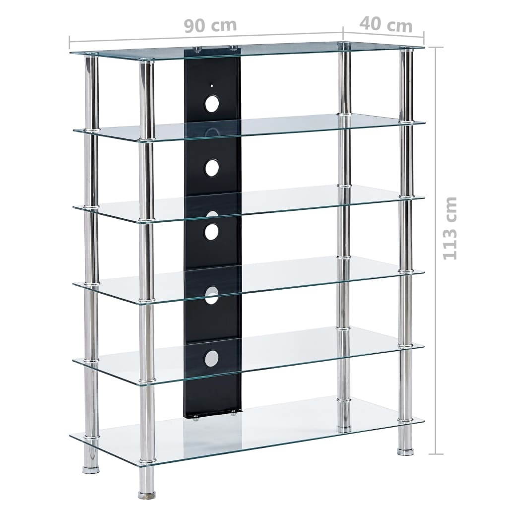 vidaXL HiFi Stand 6-Tier Transparent 35.4" Tempered Glass Sideboard Console