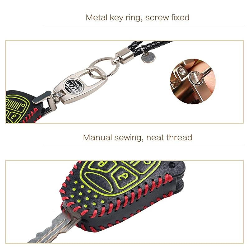 Key Fob Cover for Jeep,  Leather Car Remote Green Key Fob Shell Case Protector for Jeep Wrangler JK 2007-2017 JKU 2D&4D