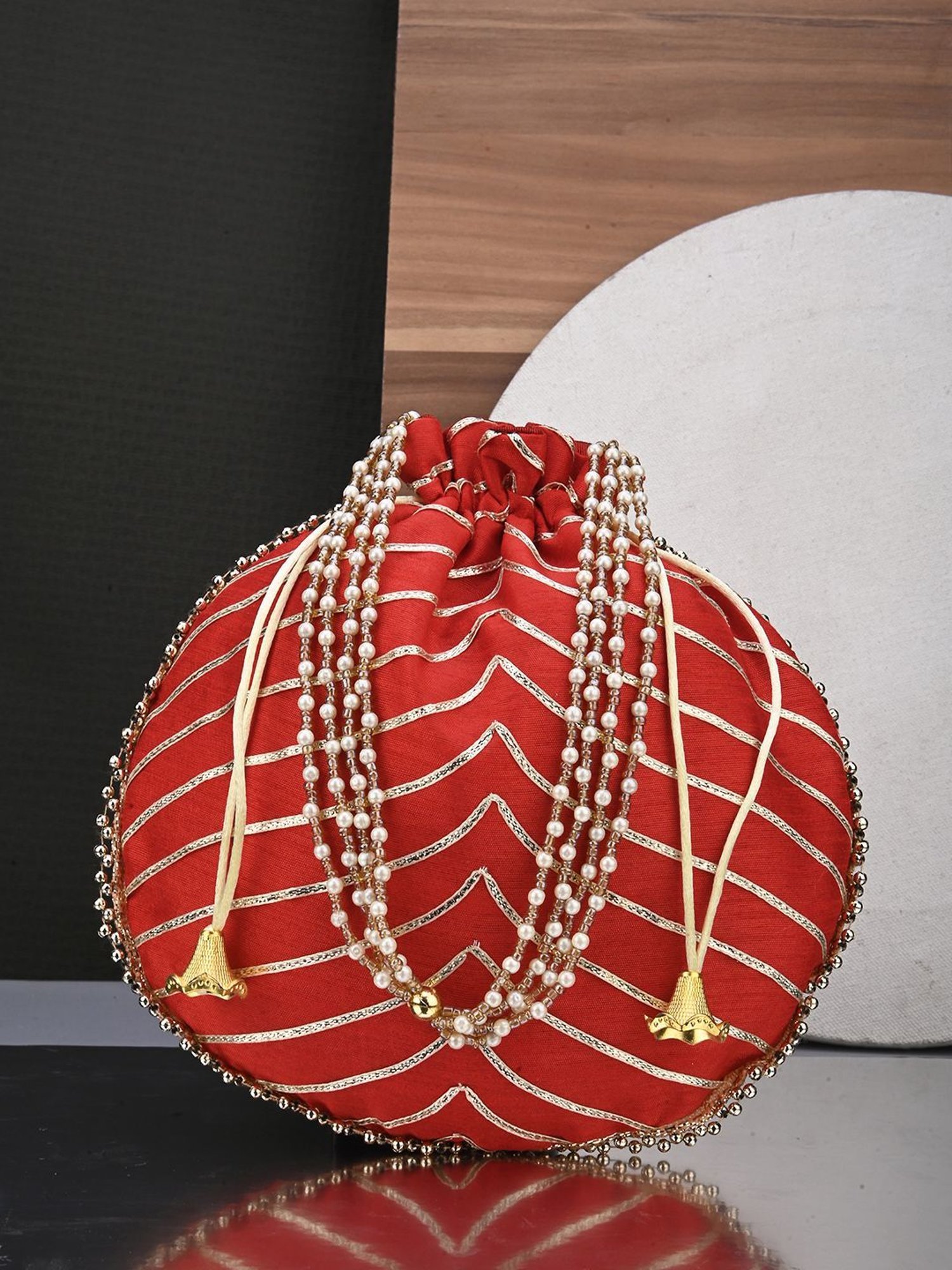 Gaurapakhi Red Striped Small Potli