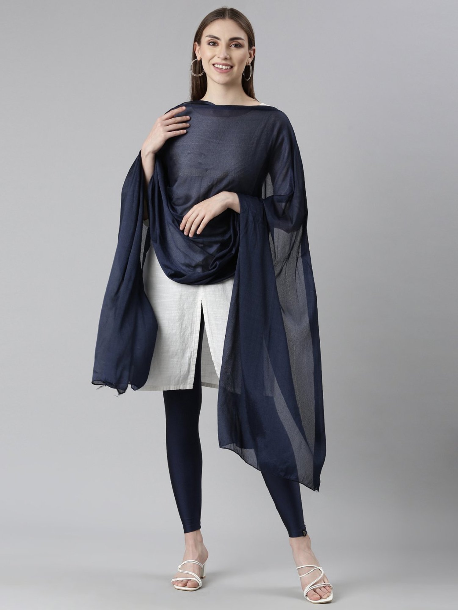 TWIN BIRDS Navy & Golden Plain Dupatta - Pack Of 2