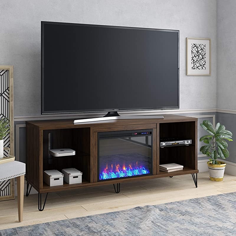 Concord TV Stand with Fireplace, Walnut