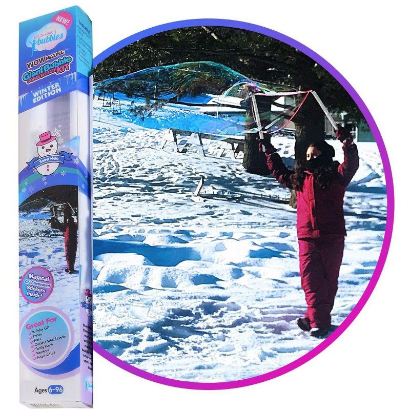 South Beach Bubbles WOWmazing Winter Giant Bubble Kit | Wand + 2 Packets Bubble Concentrate + 8 Stickers