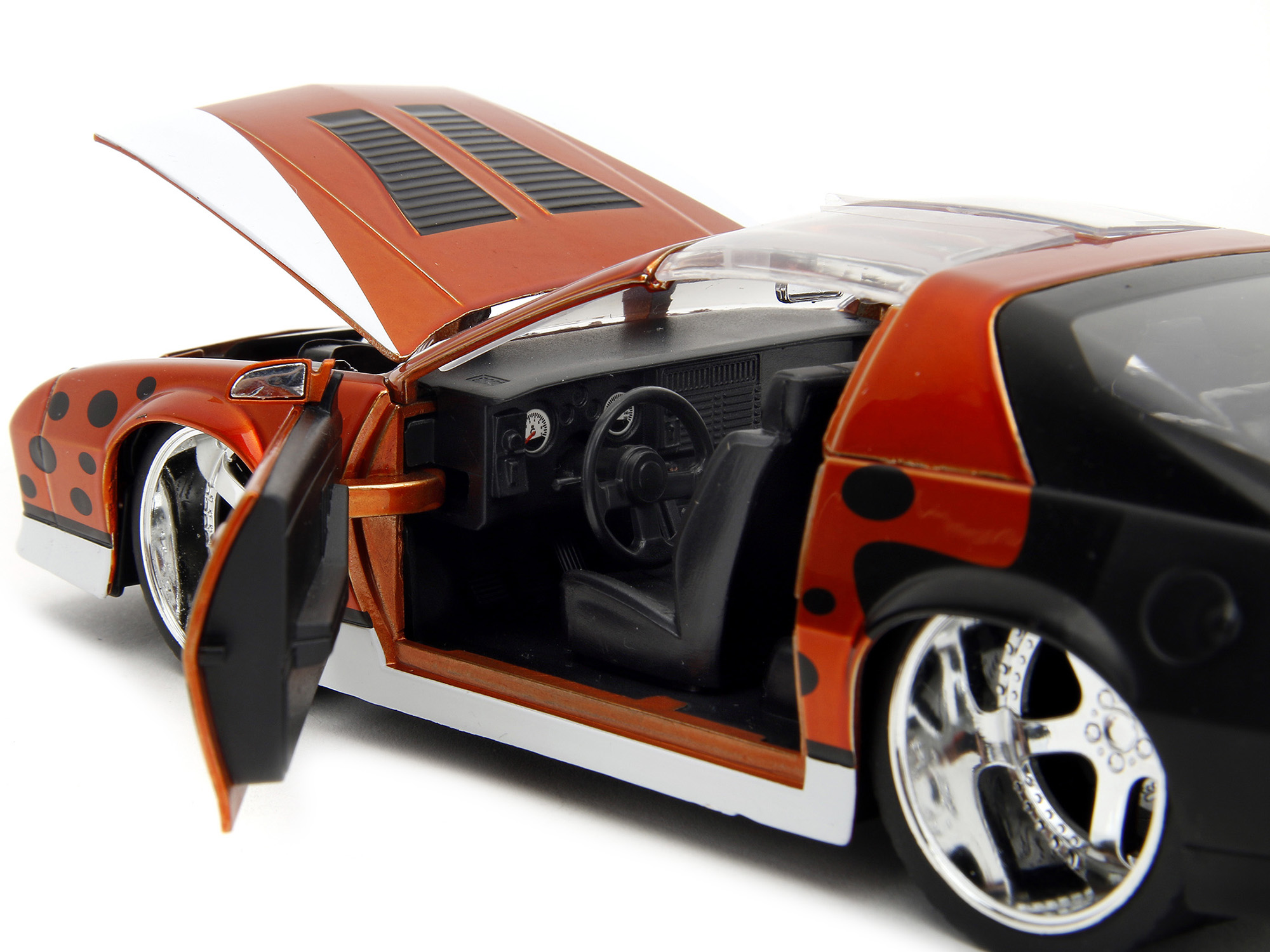 1985 Chevrolet Camaro Z/28 Orange Metallic with Graphics and Chester Cheetah Diecast Figure "Cheetos" "Hollywood Rides" Series 1/24 Diecast Model Car by Jada