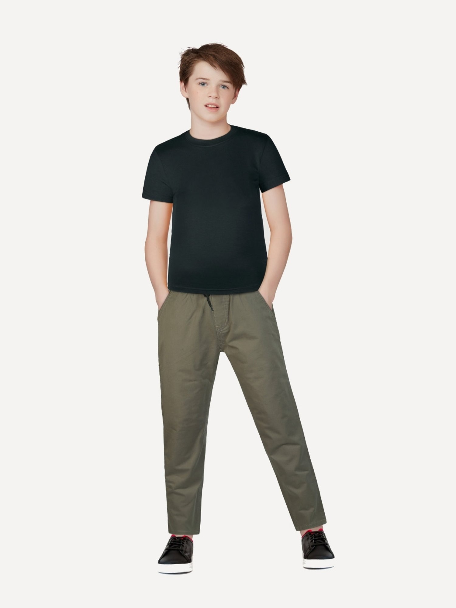 Palm Tree Boys Green Cotton Regular Fit Trousers