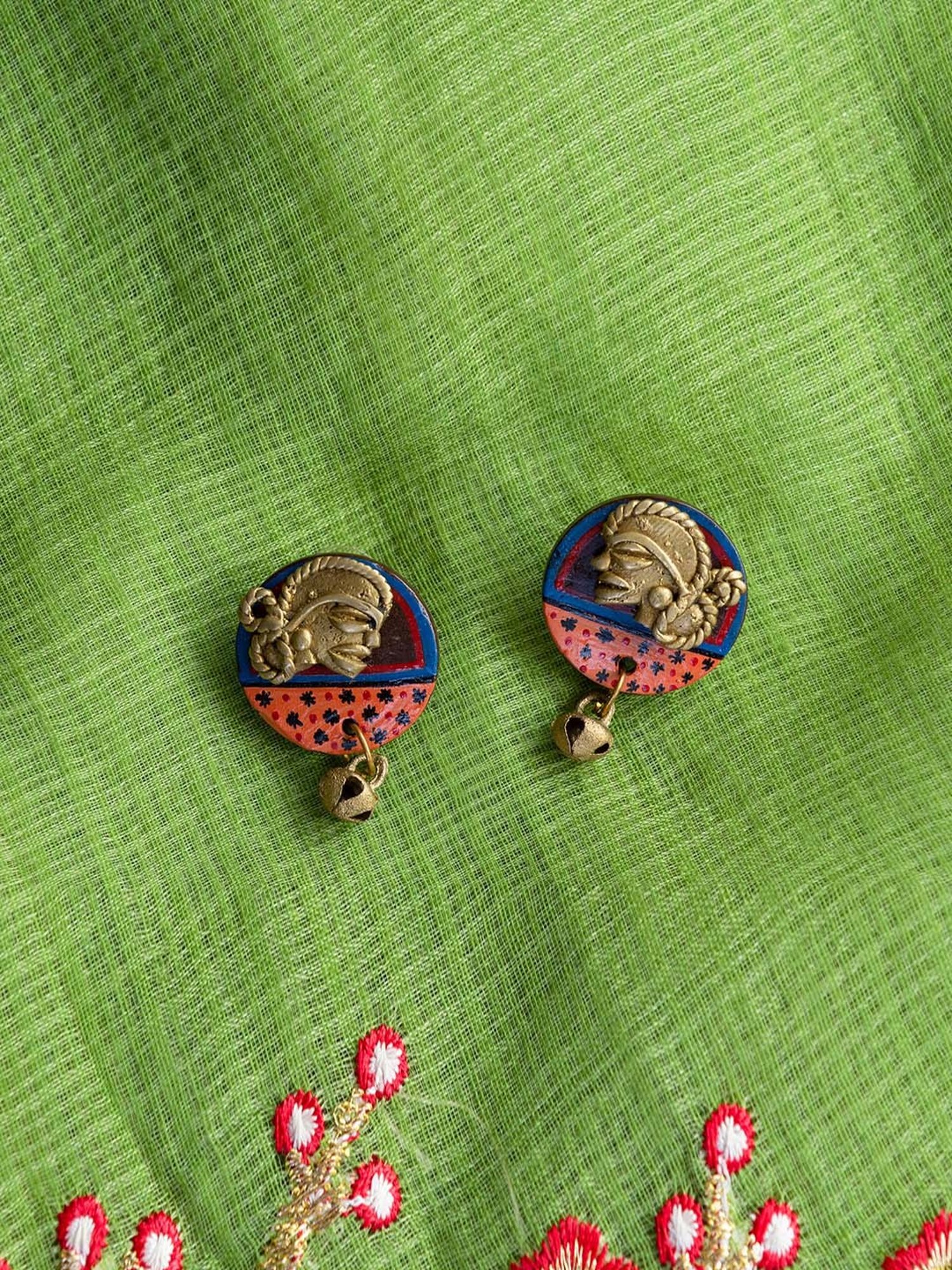 ExclusiveLane 'Tribal Dhokra Women' Multicolored Brass & Coconut Shell Earrings in Dhokra Art