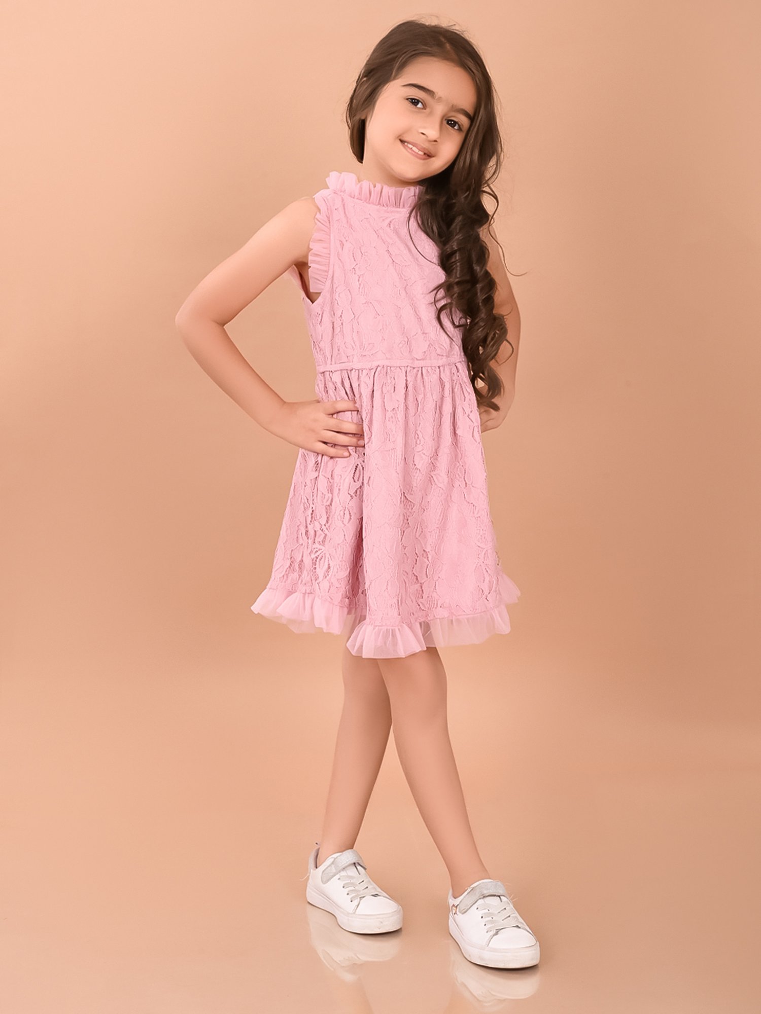 LilPicks Kids Pink Embroidery Dress