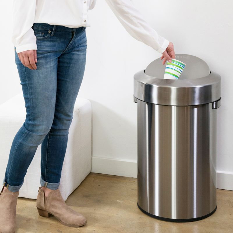 iTouchless Swing Top Kitchen Trash Can 17 Gallon Silver Stainless Steel