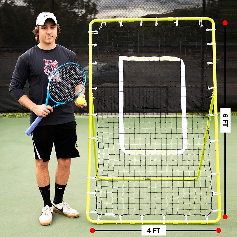 Rukket Sports RBND700 Indoor Outdoor Portable Adjustable Tennis Trainer, Practice Rebounder, and Hitting Net for Racquet Sports, Green